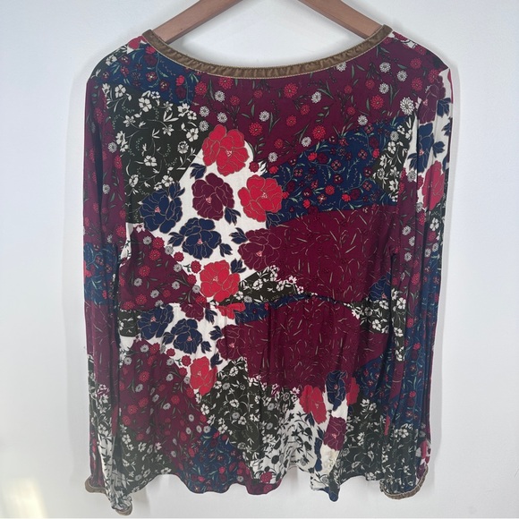 Zara Floral Patchwork V-Neck Babydoll Top Size Large V Neck - Picture 5 of 6